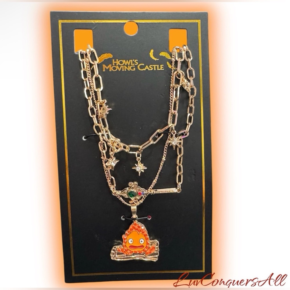 Studio Ghibli Howl's Moving Castle Calcifer Necklace Set